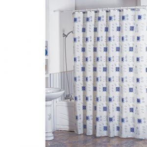 Image de MSV Rideau de douche polyester 180 x 200 cm motifs bleus