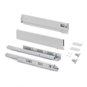 Emuca Kit tiroir pour cuisine et bain &agrave; r&eacute;gulation 3D, hauteur 93mm, profondit&eacute; 500mm, 40 Kg, fermeture amortie, panneaux non incluses, Acier, blanc