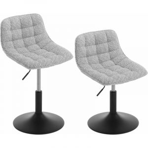 Woltu - Lot de 2 Tabourets de Maquillage en Chenille + Métal, Réglable en Hauteur, Tabouret de Cuisine, Tabouret avec Dossier, Chaise de Coiffeuse,