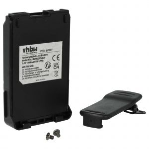 Vhbw Batterie remplacement pour Icom BP-227 pour radio talkie-walkie (1800mAh, 7,4V, Li-ion) - avec clip de ceinture