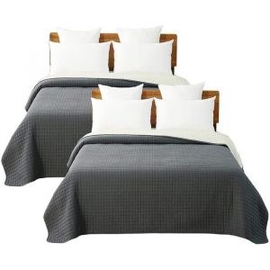 2 x Couvre-Lits matelassé Woltu Couverture rembourré de Lit Flannel, 170x210cm, Gris Foncé+Crème
