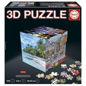 Educa 3D Puzzle Cube Voyage | Puzzle en Forme de Cube avec 216 Pièces | 6 Puzzles de 36 Pièces | Défi Ludique pour Enfants dès 14 Ans (20124)