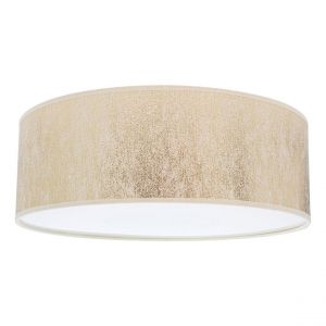 Plafonnier Ora Métal Blanc Abat-jour en Tissu Doré