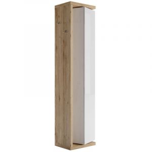 ARTURO - Colonne pivotante 1 porte 1 miroir blanc laqué et aspect bois finition Cadiz