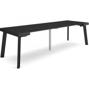 Image de Skraut Home - Table console extensible, Console meuble, 260, Pour 12 personnes, Pieds en bois, Style moderne, Noir
