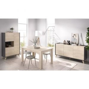 Salle à manger complète avec enfilade + vitrine + table Décor graphite et C ne NESS