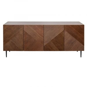 Miliboo Buffet design en bois foncé chêne massif gravé et métal noir 4 portes L180 cm ARCHIPEL - L180xP45.3xH77.3