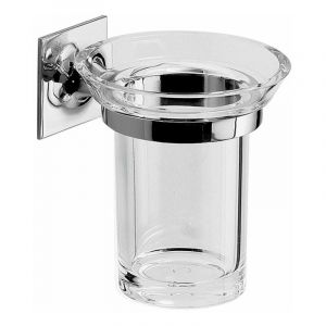 Kiamami Valentina Porte-Brosse à Dents Verre/Acier Inoxydable Chrome Thymus Également Fixé Avec Un Ruban Adhésif Double Face Mimosa