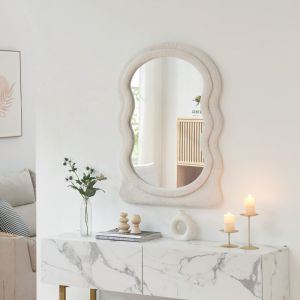 [en.casa] - Miroir mural Brummen cadre en tissu peluche 80 x 60 cm blanc