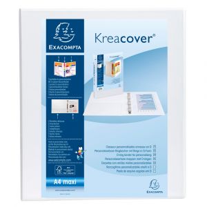 Exacompta 51826E - Classeur Kreacover Maxi, 2 anneaux en D 25mm, PP, 3 faces personnalisables, coloris blanc