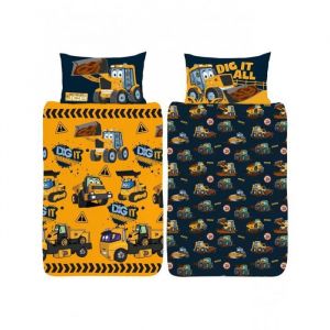 Jcb Ensemble housse de couette et taie d'oreiller Dig It - Jaune / Noir - Polycoton