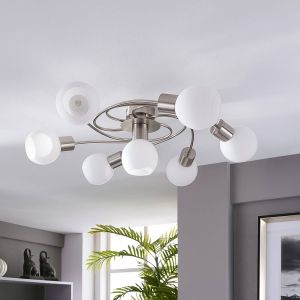 Lindby - Plafonnier à intensité variable 'Ciala' en verre pour salon & salle à manger - blanc, nickel satiné