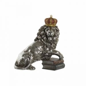 Figurine décorative argenté lion résine (42 x 25 x 45 cm)