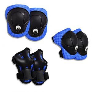 Equipement de protection bleu crazy safety pour les coudes genoux et poignets cyclisme skate inline certifie