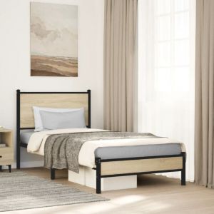 VidaXL Cadre de lit en m&eacute;tal sans matelas ch&ecirc;ne sonoma 90x200 cm