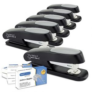 Rapesco 1734 Business Pack: 6 Agrafeuses ECO Sting Ray Antibactériennes Germ-Savvy, Capacité de 20 feuilles, et 6 Boîtes de 1000 Agrafes 24/6 mm, Noir