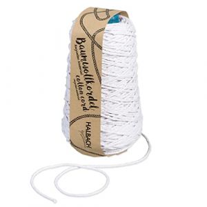 Halbach Seidenb&auml;nder Cordon en Coton recycl&eacute; - Largeur : 2 mm - Longueur : 150 m - Fil de Coton Durable pour macram&eacute; ou Bricolage - Couleur : Blanc