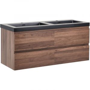 Beliani Meuble-Lavabo Mural avec Double Vasque pour Salle de Bain en MDF 120 x 46 cm avec 4 Tiroirs Marron Cardiel
