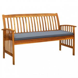 VidaXL Banc de jardin avec coussin 147 cm Bois d'acacia massif - Gris