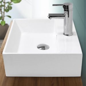 Image de ECD Germany Vasque à Poser Lavabo Salle de Bain - Angulaire - 415 x 360 x 130 mm - en Céramique - Blanc