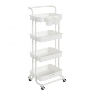 Songmics Chariot de Rangement - 4 Niveaux - Roulettes - Blanc - Montage Facile