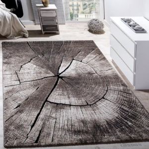 Image de Paco Home - Tapis Design Élégant Salon Tronc D'Arbre Effet D'Optique Nature Gris Brun Beige 140x200 cm