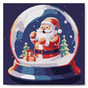 Mini peinture au numéro : Boule à Neige et Père Noël - toile tendue sur chassis