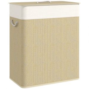 Homcom Panier à linge double 100 l bambou crème