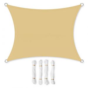 Songmics 3 x 4 m Voile d’ombrage, Hydrofuge, 93% de Protection UV, en Polyester résistant à la déchirure, résistant aux intempéries, pour terrasse, Jardin, Camping, Sable GSH34EY