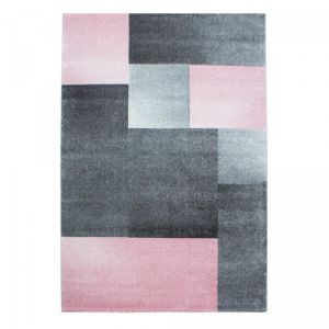 Dezenco Tapis salon et chambre 140x200 rose et gris rectangle tissé motif géométrique KARLUK