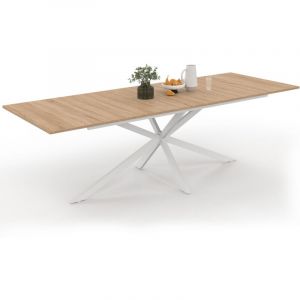 Idmarket Table à manger extensible rectangle ALIX 8-12 personnes pied araignée bois et blanc 200-240 cm