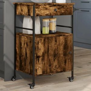 Chariot de cuisine chêne fumé 56x43x89,5 cm bois d ingénierie