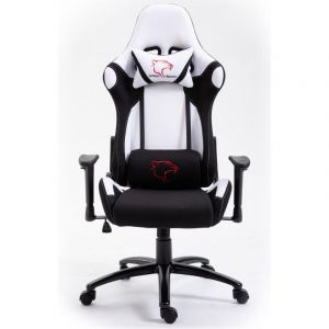 Image de Hucoco RACE Fauteuil à roulettes Chaise de Bureau Gaming design ergonomique Siège gamer tissu respirant dossier inclinable Blanc