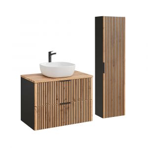 SANS Ensemble meuble simple vasque 80cm et colonne Gaia Bois et Noir
