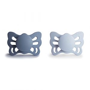 FRIGG Butterfly Lot de 2 Sucettes | Sucette en Silicone | Sans BPA | Fabriqué au Danemark | Tétine Anatomique | Slate/Powder Blue