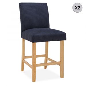 Lot de 2 chaises de bar en bois Rosie velours côtelé Noir - H65cm