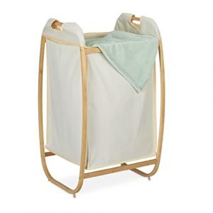 Relaxdays Panier à linge, tissu, cadre en bambou, sans couvercle, 70 L, hlp : env. 80 x 44 x 43 cm, nature et beige