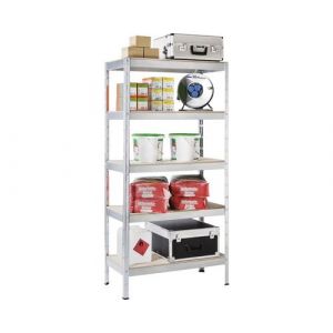 Etagère pour charges lourdes avec 5 étagères en bois, 180x90x40 cm (hxlxp), charge admissible par niveau env. 175 Kg, galvanisé, Etagère de stockage