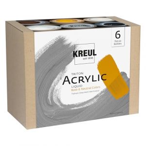 C.Kreul Triton Acrylic Liquid 17798 Lot de 6 flacons de 750 ml de peinture acrylique pour artistes de qualité supérieure pour sous-peintures, croquis, éclaircissements et apprêts