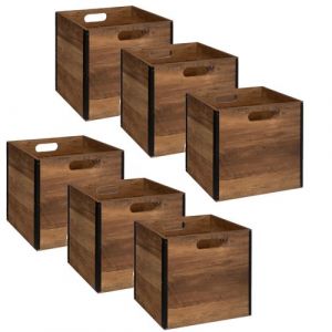 Image de Toilinux - Lot de 6 Boîtes de rangement design en MDF effet bois - marron et noir