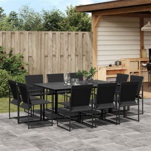 VidaXL Ensemble à manger de jardin 11 pcs noir textilène, ensemble à manger d'extérieur, meuble à manger de jardin, table et chaises de jardin