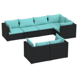VidaXL Canapé d'extérieur modulable en rotin synthétique noir et bleu aqua avec sept places Vida XL