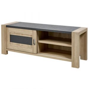 IRIS - Meuble TV 1 Porte Coulissante Imitation Bois - Altobuy