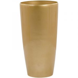 Beliani Haut Pot de Fleurs Cache-pot Rond 40 cm de Diamètre en Mélange de Pierre Doré Idéal pour Extérieur et Intérieur Glamour Chic et Moderne