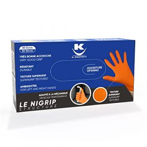 Gants Nitrile Orange nigrip Non Poudré Taille xl, Sans Latex, Boîte 50 pièCEs Ultra-Résistantes, SuperGrip, Usages Multiples - Keli