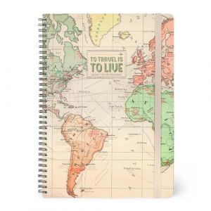 Legami Cahier à rayures avec spirale - Format A4, Spiral Notebook Maxi, Contient 1 feuille d'autocollants, 160 pages détachables, en papier FSC, élastique de fermeture, 21 x 29 cm, thème Travel