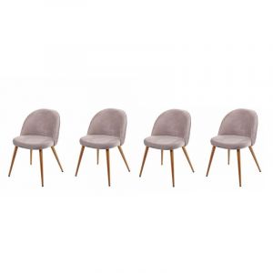 D&eacute;coshop26 Lot de 4 chaises de salle &agrave; manger tissu velours gris brun pieds en bois style r&eacute;tro