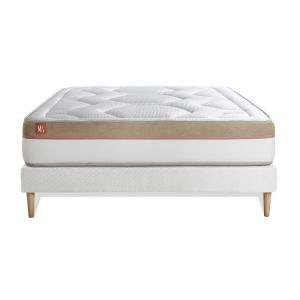 Ensemble sommier matelas LE COSY 140x190cm Mémoire de forme 7 zones de confort Ep 30cm + sommier kit Blanc