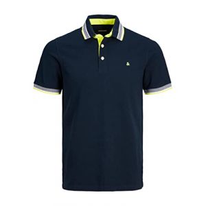 Jack & Jones JACK&JONES PLUS JJEPAULOS Polo SS Noos PLS, Bleu Marine/détails : Fluo, 4XL Homme