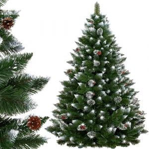 SPRINGOS Sapin de Noël artificiel Premium 150 cm pin diamanté avec neige artificielle et vrais cônes aspect hivernal